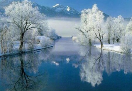 Winter Landscape - river, winter, snow, winter landscape, mountain, tree