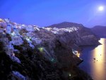 Moonrise over Santorini Island