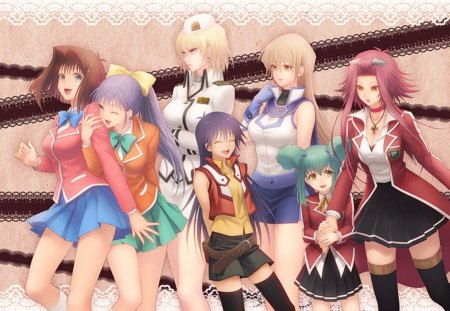 YuGiOh Girls - alexis rhods, female, tea gardner, yugioh 5d, asuka, yu gi oh 5d, happy, uniform, anzu, yu gi oh gx, tenjouin asuka, purple hair, hot, friend, school uniform, cute, sexy, anime, alexis, blonde, nosaka miho, long hair, miho, group, short hair, ribbon, pink hair, luca, anime girl, rei, skirt, mazaki anzu, saotome rei, girl, tea, blonde hair, brown hair, yugioh, yu gi oh, smile, yugioh gx