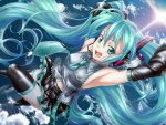 Konachan.com - 155899 aqua_eyes aqua_hair hatsune_miku headphones twintails vocaloid zoneflower