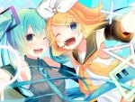 Konachan.com - 127060 hatsune_miku kagamine_rin temari_(artist) vocaloid wink