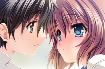 ♡ Love Couple ♡ - pretty, anime, female, guy, boy, male, short hair, nice, anime girl, girl, lovely, brown hair, love, sweet, handsome, black hair, cute, lover, couple, close up