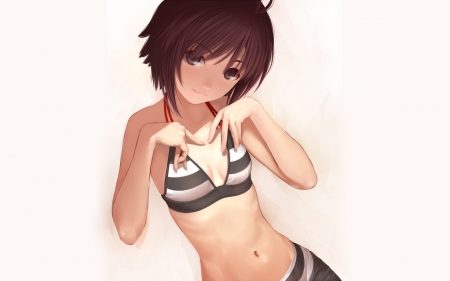 Bikini Girl - pretty, anime, beautiful, girl, beauty, lovely, sweet, short hair, black, white, bikini, cute