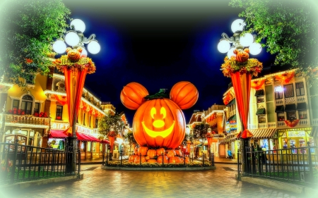 Halloween at Disneyland - disneyland, pumpkins, creative pre-made, celebrations, holiday, October 31st, halloween, photography, weird things people wear, colors, lovely, fall season, colorful, autumn, places, mickeymouse, cute