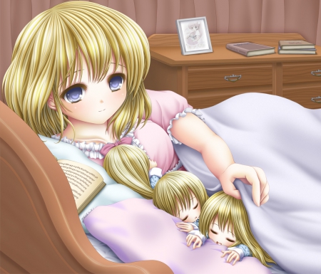 Babies - pretty, anime, kawaii, female, babies, blonde, blond hair, long hair, touhou, blond, hd, chibi, nice, sleeping, alice margatroid, anime girl, girl, lovely, sweet, baby, sleep, cute, alice, shanghai, blponde hair