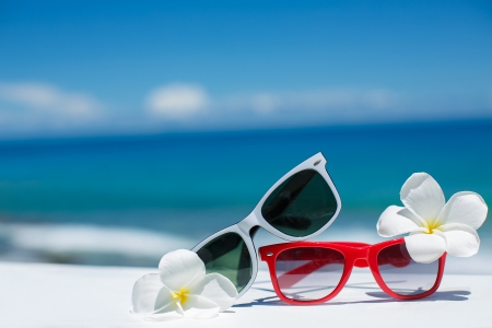 ♥Summer Vacation♥ - summer, plumeria, beach, vacation, sunshine, sea, sky, sunglasses