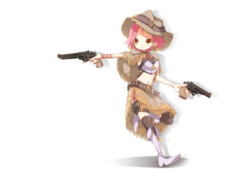 CowGirl - anime, kawaii, female, cowgirl, pistol, plain, weapon, hat, anime girl, beautiful, gun, girl, simple, beauty, cap, sweet, sinister, cute, adorable