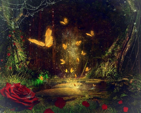 ★Gothic Whispers★ - roses, spider-webs, butterflies, creative pre-made, beautiful, digital art, colors, gothic, lovely, photomanipulation, butterfly designs, fantasy, nature, love four seasons