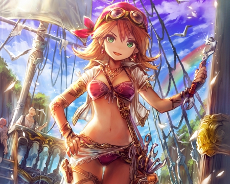 Pirate - pretty, anime, kawaii, female, boat, short hair, hd, nice, anime girl, beautiful, hot, girl, beauty, lovely, sweet, cg, pirate, cute, adorable, sexy