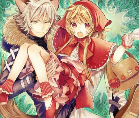 Little Red Riding Hood - hood, wolf, orginal, romance, love, red, cute, couple, fairy tale