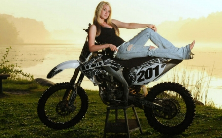 Dirt Bike Motorcycle Model - jeans, blonde, motorcycle, model