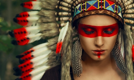 Native American Girl - pretty, female, beautiful, photography, indian, girl, native american, woman, feathers