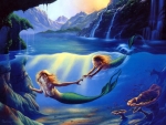 Mother and child mermaids