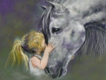 Little Girl Kissing Her Horse F