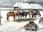 Horses in Winter Scene