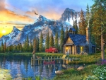 Log Cabin at Sunset