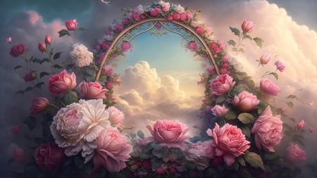 The rose gate of heaven - Fantasy, Door, Pink, Roses