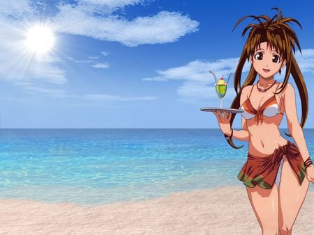 Beach Love Hina - anime, swimsuit, anime girl, female, water, beach, hot, girl, sea, ocean, bikini, cloud, cute, love hina, sexy, sun