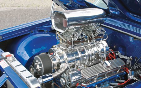 64 Pontiac GP Blown Motor - muscle car, classic car, chrome, hot rod, car, engine, motor, race car, pro street, blower