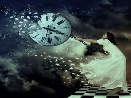 time flies - girl, clock, dark, time