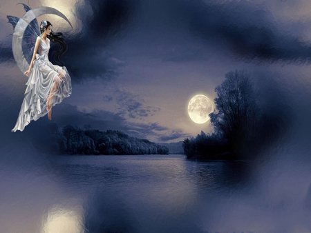 FAIRY MOON LAKE - moon, fairy, lake, night, forest