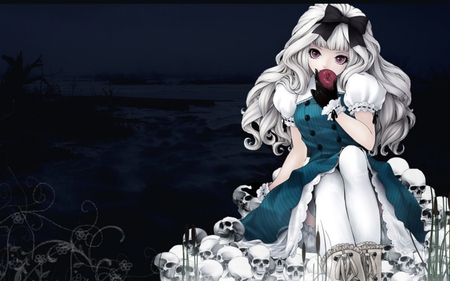 Gothic Girl Anime - skulls, anime, girl, gothic, dark