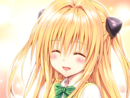 smile ^^ - golden darkness, to love-ru, smile, green ribbon, blonde, blush