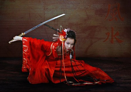 Geisha Warrior - people, costume, beautiful, artwork, katana, models