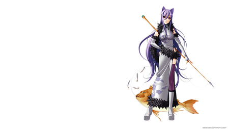 Fantasy Warrior - armor, fantasy warrior, anime long hair, anime, beautiful woman, cat girl, fish, anime warrior