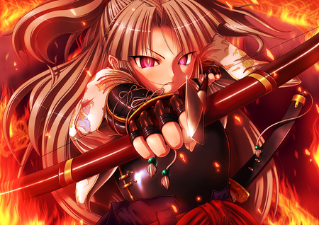 Fire Samurai - fire, girl, sword, weapon, element, samurai