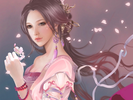 Flower Princess - pretty, fantasy, woman, artwork, flower