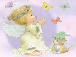 Cute angel with cat and butterflies