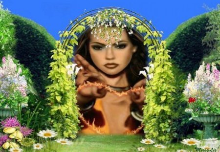 garden woman - woman, face, art, abstract, fantasy