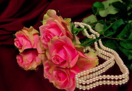 ROSE BEADS - stillife, pearls, photography, beads, pink