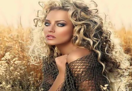 Amazing beauty - lips, magic, lady, sensual, stare, curly hair, face, blue eyes