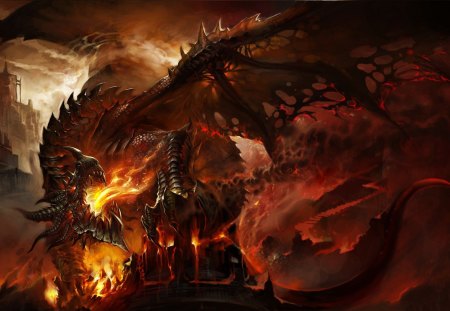 Red HOt Dragon - dark, creature, wings, dragon, dungeon dragon, fire