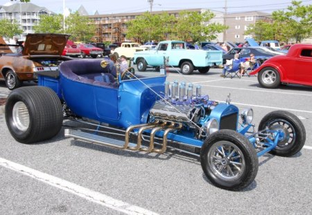 T-Bucket Blue - ford, classic, pipes, 427