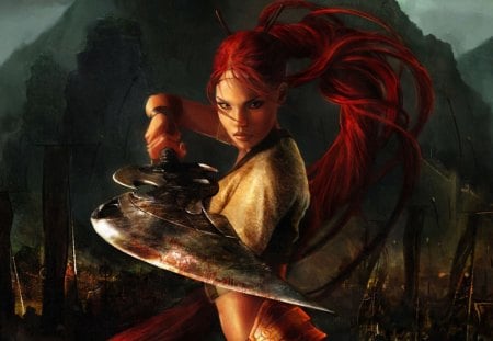 Heavenly Sword - game, babe, redhead, heavenly sword, sword, action