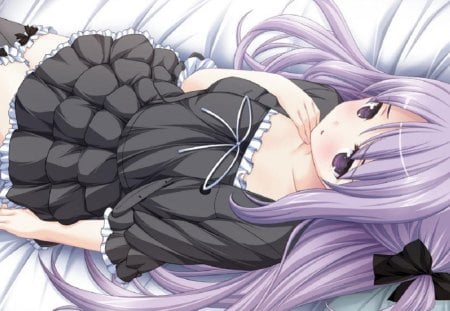 Yazaki Hoshimi - cg, game, bed, purple, girl, long hair