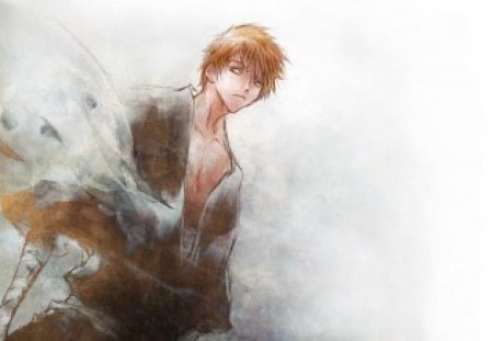 Kurosaki Ichigo - anime, white background, ichigo, kurosaki ichigo, male, bleach, ichigo kurosaki, lone, orange hair