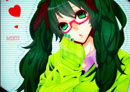 Anime - vocaloid, anime, miku, green, glasees