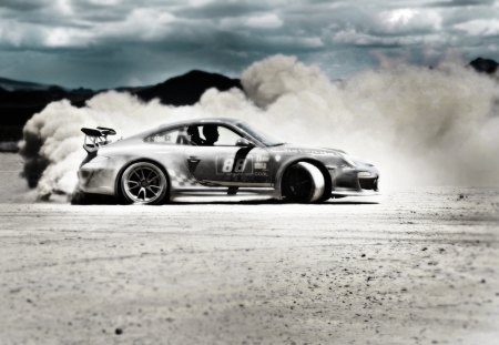 Drifting Porsche - dust, drift, porsche, desert