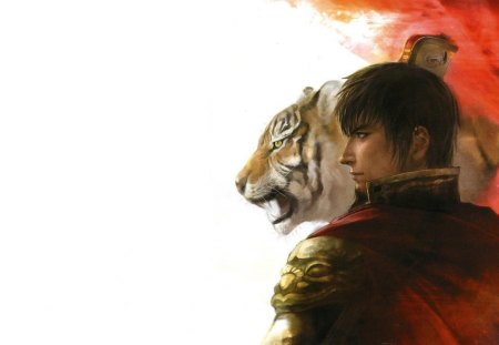 Sun Ce - male, anime, white background, sun ce, dynasty warriors, games, video games, tiger