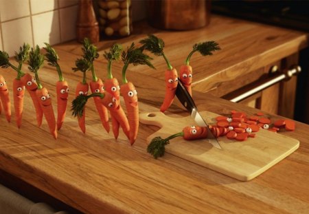 Funny carrots - carrots, board, funny, knife