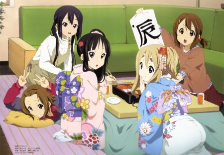 Sushi Day - girls, yui, sushi, k-on, kimono, mio