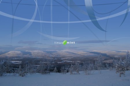 Linux Mint Wide - winter, sunset, mint, linux, mountains