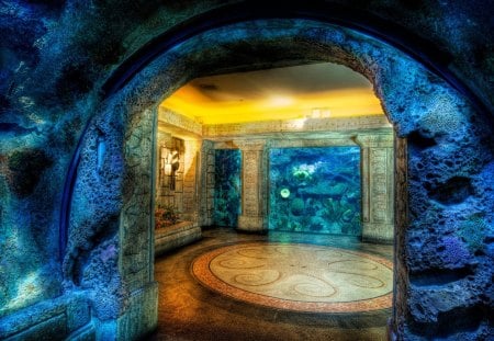 Aquarium - rock, aquarium, rome, blue