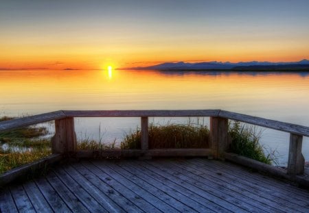 One day - clouds, water, yellow, beautiful, evening, ocean, sunset, nature, lake, day, sun, sky