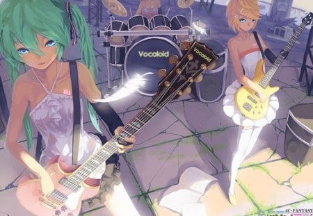 Anime - guitar, vocaloid, anime, kagamine-rin, hatsune-miku-instrument, megurine-luka