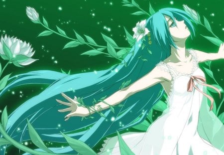 Growing Plants - plants, girl, anime, green